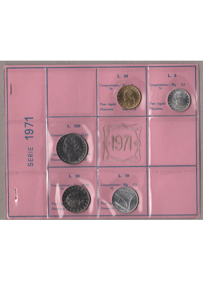 1971 - Serie monete  Fior di Conio 5 pezzi